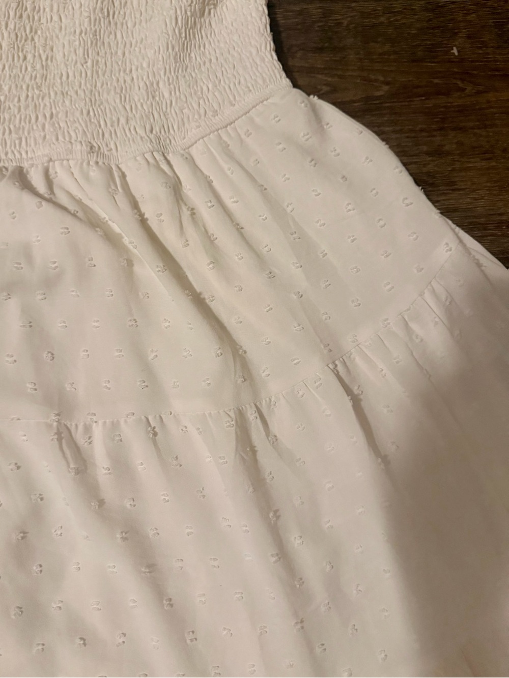 🤍 White Swiss Dot Smocked Puff Sleeve Tiered Midi Dress – Large - Picture 4 of 5